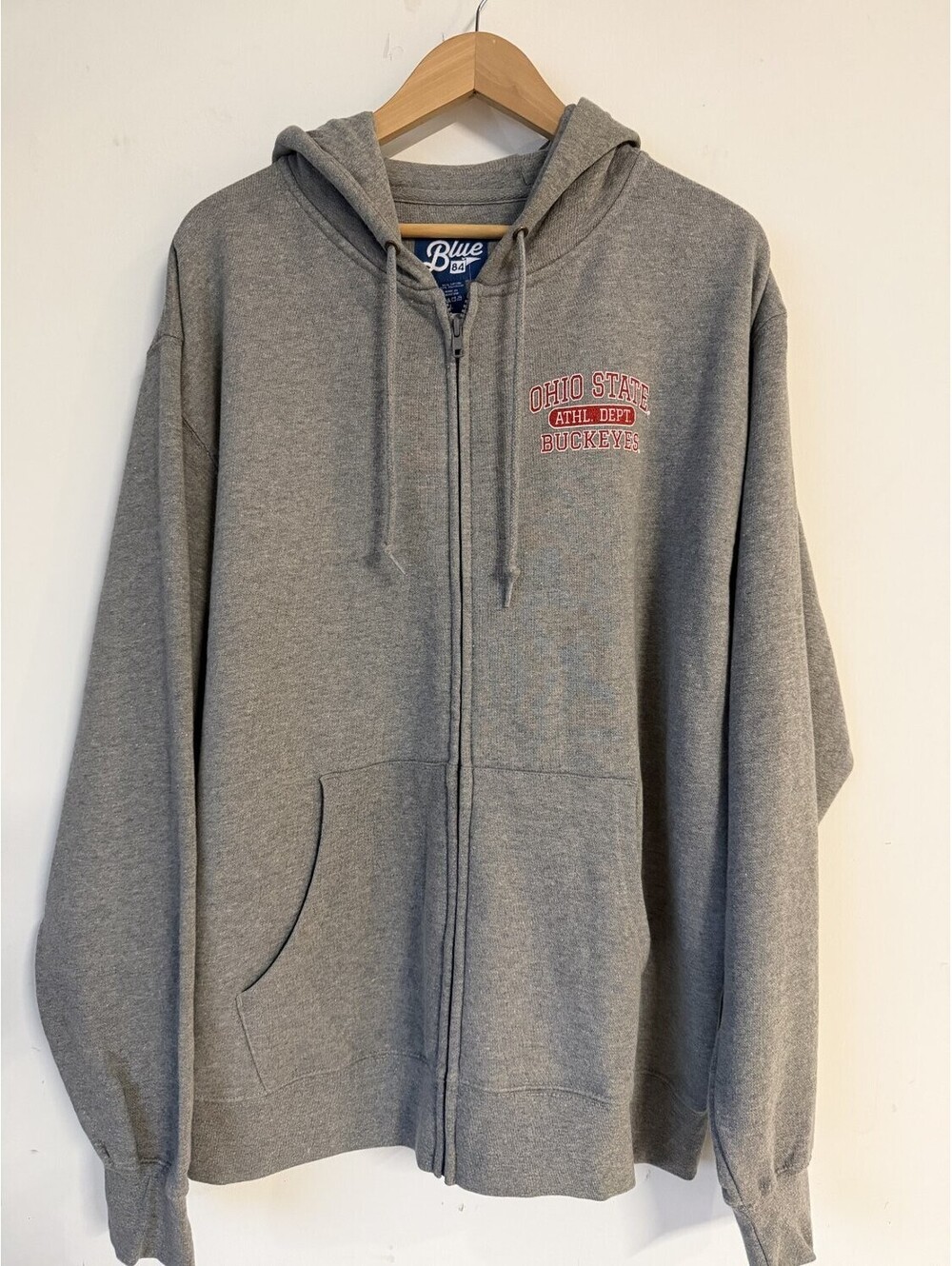 Blue 84 Ohio State Buckeyes Hoodie Mens L Gray Full Zip Embroidered Hooded